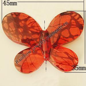 Transparent Acrylic Bead, Butterfly 45x35mm Hole:2mm, Sold by Bag 