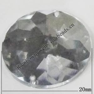 Taiwan Acrylic Cabochons with 2 Holes, Faceted Flat Round 20mm in diameter, Hole:About 1.5mm, Sold by Bag 