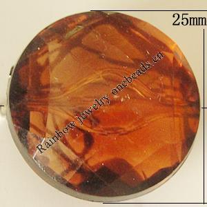 Transparent Acrylic Bead, Faceted Flat Round 25mm Hole:1.5mm, Sold by Bag 