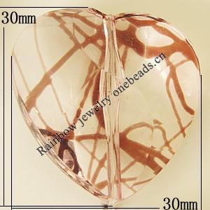 Transparent Acrylic Bead, Heart 30x30mm Hole:1.5mm, Sold by Bag 