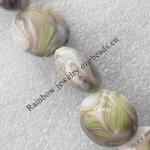 Lampwork Beads, Flat Round 16mm Hole:About 1.5mm, Sold by PC