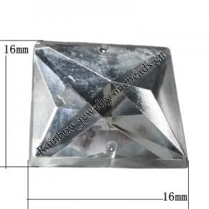 Taiwan Acrylic Cabochons with 2 Holes, Faceted Square 16x16mm, Hole:About 1mm, Sold by Bag 