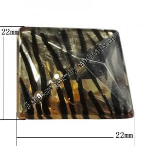 Taiwan Acrylic Cabochons with 2 Holes, Faceted Square 22x22mm, Hole:About 1.5mm, Sold by Bag 