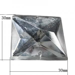 Taiwan Acrylic Cabochons with 2 Holes, Faceted Square 30x30mm, Hole:About 1.5mm, Sold by Bag 