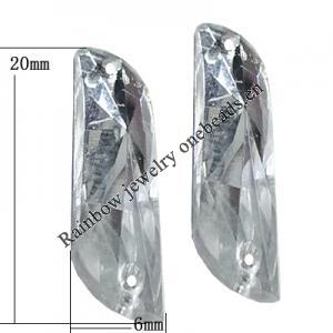 Taiwan Acrylic Cabochons with 2 Holes, 6x20mm, Hole:About 1mm, Sold by Bag 