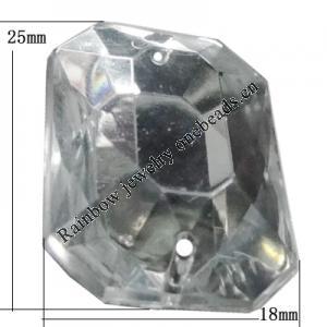 Taiwan Acrylic Cabochons with 2 Holes, Faceted Rondelle 18x25mm, Hole:About 1mm, Sold by Bag 