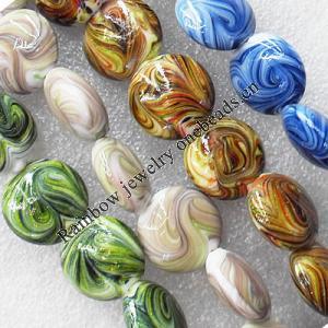 Lampwork Beads, Mix Color Flat Round 25mm Hole:About 1.5mm, Sold by Group