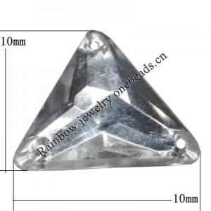 Taiwan Acrylic Cabochons with 3 Holes, Faceted Triangle 10x10mm, Hole:About 1mm, Sold by Bag 
