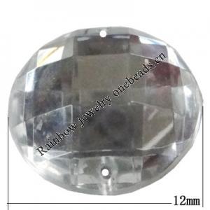 Taiwan Acrylic Cabochons with 2 Holes, Faceted Flat Round 12mm in diameter, Hole:About 1mm, Sold by Bag 