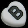 Acrylic Alphabet(Letter) Beads, Heart Shape, black/white, 8x8x4mm double-sided alphabet, Mix Letters, Sold per pkg of 30