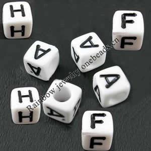 Acrylic Alphabet(Letter) Beads, Cube, black/white, 12x12x12mm, Mix Letters, Sold per pkg of 350