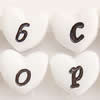 Acrylic Alphabet(Letter) Beads, Heart Shape, black/white, 12x12x7mm, Mix Letters, Sold per pkg of 900