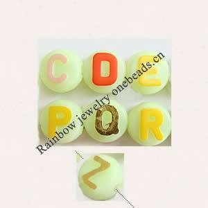 Acrylic Alphabet(Letter) Beads, Flat Round, 7x4mm double-sided alphabet, Mix Letters, Sold per pkg of 3000