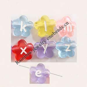 Acrylic Alphabet(Letter) Beads, Flower, 12x10mm double-sided alphabet, Mix Letters, Sold per pkg of 1150