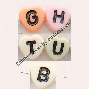 Acrylic Alphabet(Letter) Beads, Heart Shape, 8x8x4mm, Mix Letters, Sold per pkg of 3000