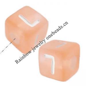 Acrylic Alphabet(Letter) Beads, Frosted Surface，Cube, 10x10x10mm, Sold per pkg of 500