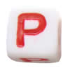 Acrylic Alphabet(Letter) Beads, Cube, Red/white, 6x6x6mm, Mix Letters, Sold per pkg of 2600