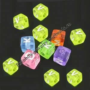 Acrylic Alphabet(Letter) Beads, Cube, 10x10x10mm, Mix Letters, Sold per pkg of 550