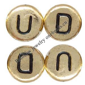 Acrylic Alphabet(Letter) Beads, Flat Round, 7x4mm double-sided alphabet, Sold per pkg of 3600