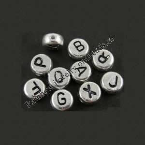 Acrylic Alphabet(Letter) Beads, Flat Round, 7x4mm double-sided alphabet, Sold per pkg of 3600