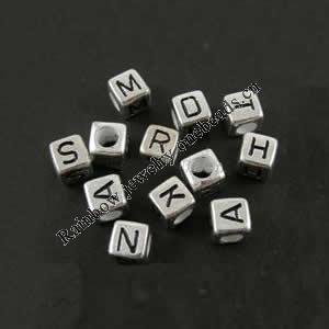 Acrylic Alphabet(Letter) Beads, Cube, 6x6x6mm, Mix Letters, Sold per pkg of 2600