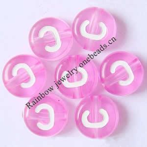 Acrylic Alphabet(Letter) Beads, Flat Round, 7x4mm double-sided alphabet, Sold per pkg of 3600