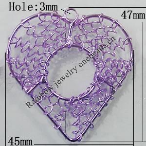 Iron Thread Component Handmade Lead-free, Heart 47x45mm Hole:3mm, Sold by Bag