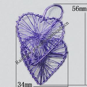 Iron Thread Component Handmade Lead-free, Heart 56x34mm, Sold by Bag