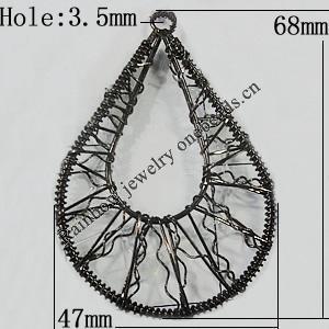 Iron Thread Component Handmade Lead-free, Teardrop 68x47mm Hole:3.5mm, Sold by Bag