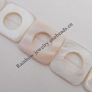 Natural Shell Beads, Square Outside Diameter:25mm Inside Diameter:13mm, Sold by 16-inch Strand