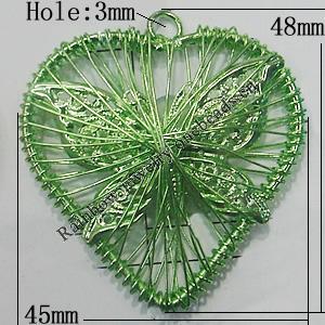 Iron Thread Component Handmade Lead-free, Heart 48x45mm Hole:3mm, Sold by Bag