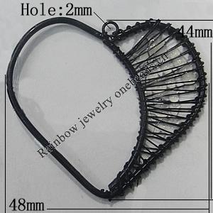 Iron Thread Component Handmade Lead-free, Heart 44x48mm Hole:2mm, Sold by Bag