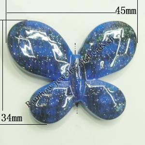 Painted Spray-paint Colorful Acrylic Beads, Butterfly 45x34mm Hole:2mm, Sold by Bag