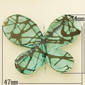 Transparent Acrylic Bead, Butterfly 47x34mm Hole:2mm, Sold by Bag