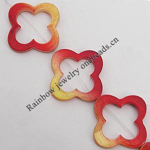 Paint (Spray-paint) Shell Beads, Flower Outside Diameter:33mm Inside Diameter:21mm, Sold per 16-Inch Strand