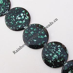  Paint (Spray-paint) Shell Beads, Flat Round 25x3mm Hole:About 1mm, Sold 16-Inch Strand