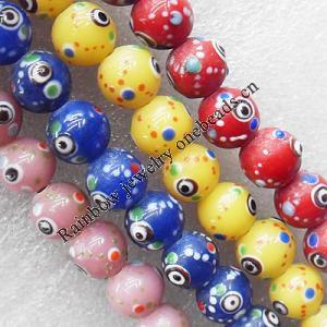 Lampwork Beads, Mix Color Round 10mm Hole:About 1.5mm, Sold by Group