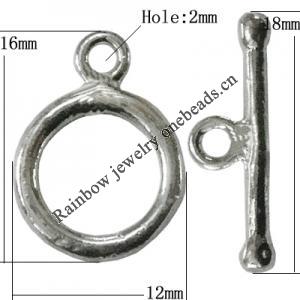 Copper Toggle Clasps Jewelry Findings Lead-free Platina Plated, Loop:16x12mm Bar:18x7mm Hole:2mm, Sold by Bag