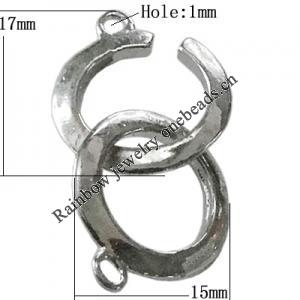 Copper Toggle Clasps Jewelry Findings Lead-free Platina Plated, 17x15mm Hole:1mm, Sold by Bag