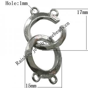 Copper Toggle Clasps Jewelry Findings Lead-free Platina Plated, 17x15mm Hole:1mm, Sold by Bag