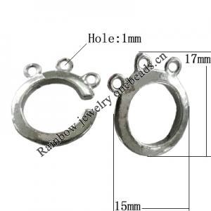 Copper Toggle Clasps Jewelry Findings Lead-free Platina Plated, 17x15mm Hole:1mm, Sold by Bag