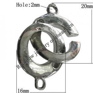 Copper Toggle Clasps Jewelry Findings Lead-free Platina Plated, 20x16mm Hole:2mm, Sold by Bag