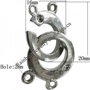 Copper Toggle Clasps Jewelry Findings Lead-free Platina Plated, 20x16mm Hole:2mm, Sold by Bag