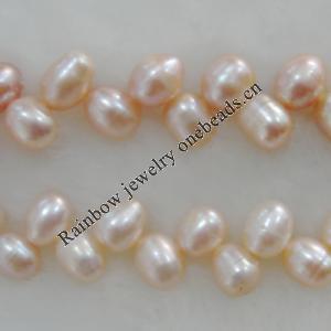 Pearl, cultured freshwater, Teardrop 6x8.5mm Hole:About 0.1mm，Sold per 16-inch strand.