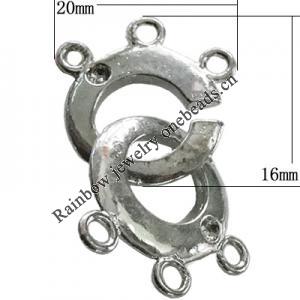 Copper Toggle Clasps Jewelry Findings Lead-free Platina Plated, 20x16mm Hole:2mm, Sold by Bag