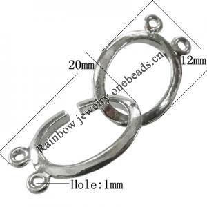 Copper Toggle Clasps Jewelry Findings Lead-free Platina Plated, 20x12mm Hole:1mm, Sold by Bag