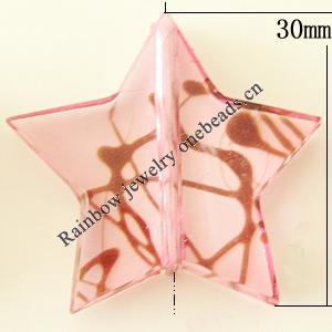 Transparent Acrylic Bead, Star 30mm Hole:1mm, Sold by Bag