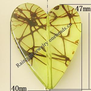 Transparent Acrylic Bead, Heart 40x47mm Hole:1.5mm, Sold by Bag