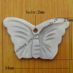 Carved Shell Pendant, Wing 21x34mm Hole:2mm, Sold by PC