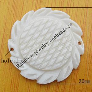 Carved Shell Pendant, Flower 30mm Hole:1mm, Sold by PC